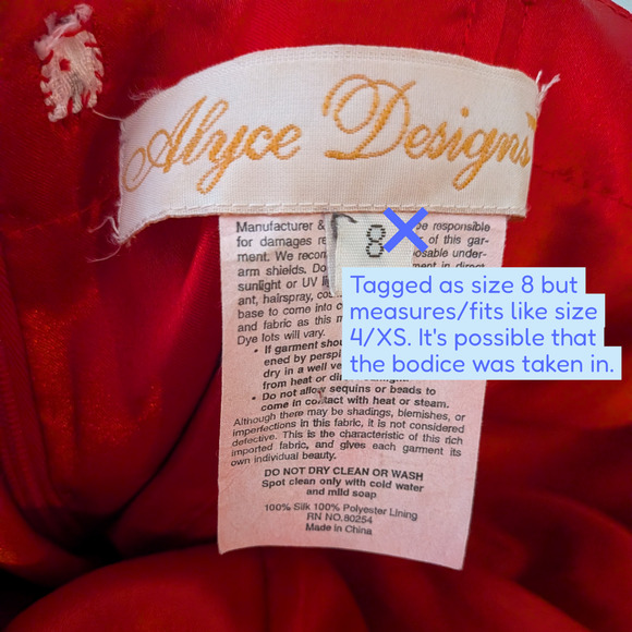 Alyce Prom Dress Maxi Gown XS Red Silk Princess Glam Strapless Y2K Bead Pink - Picture 12 of 16